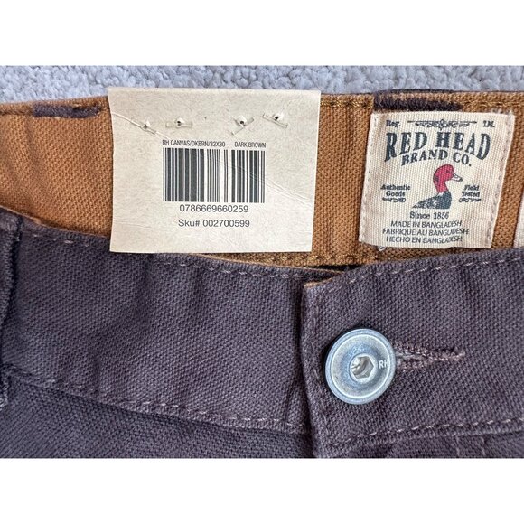 Red Head New Canvas Dark Brown Work Pants 32x30 Mens Durable Canvas Pant - Picture 3 of 10